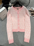 PINK MONOGRAM KNIT CROPPED CARDIGAN