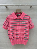 STRIPED KNIT POLO TOP
