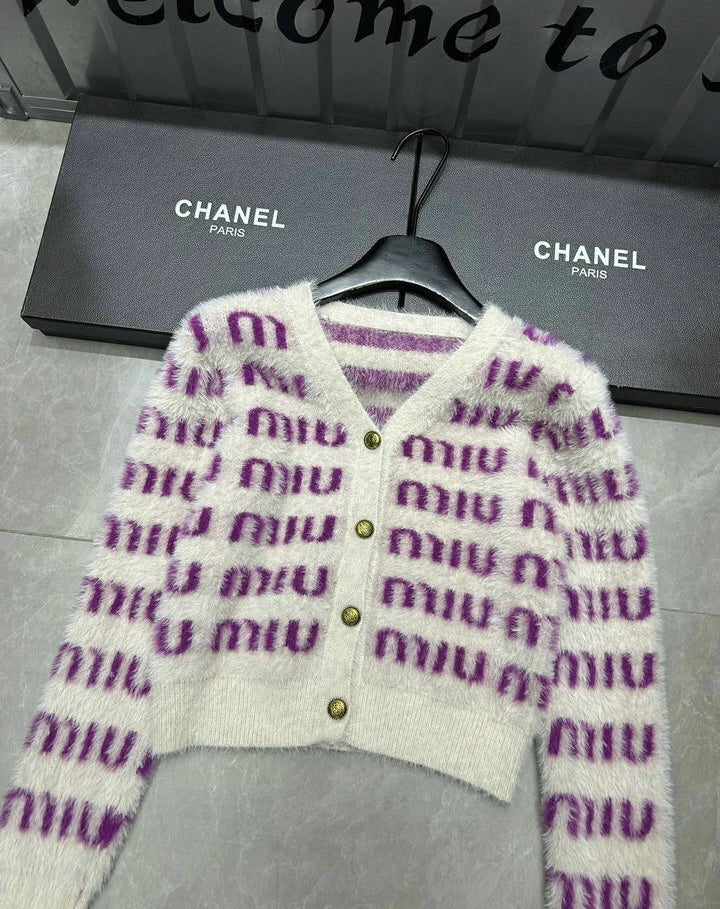 FUZZY LOGO KNIT CARDIGAN