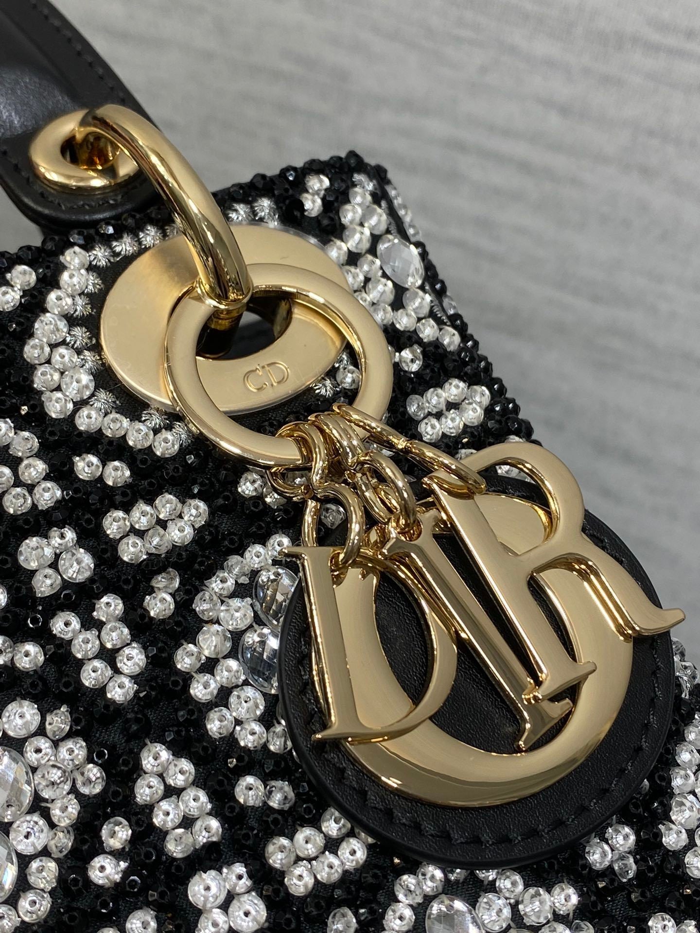 BLACK EMBELLISHED MINI TOP-HANDLE BAG WITH CHAIN STRAP