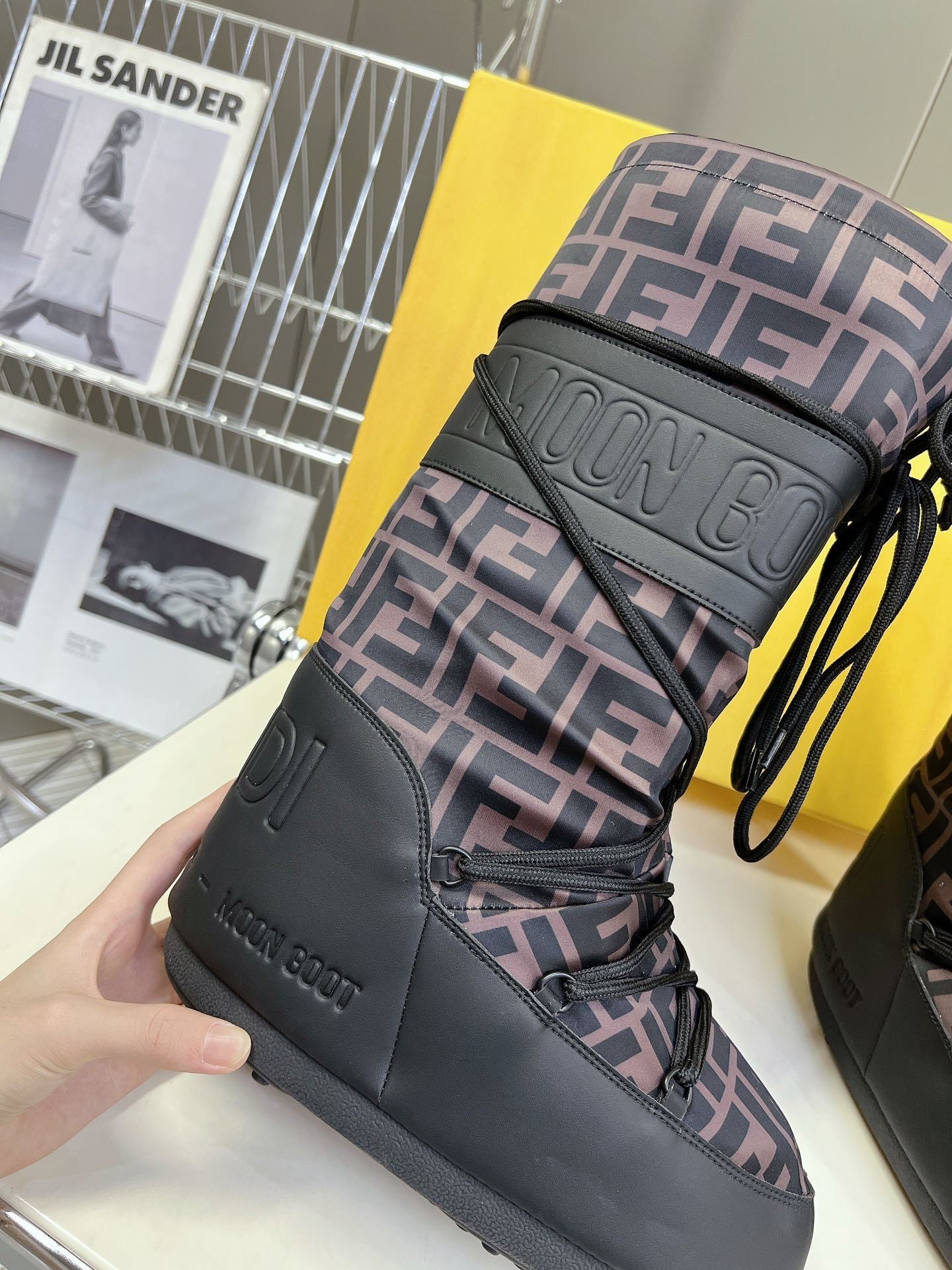 MONOGRAM PRINT PADDED SNOW BOOTS WITH LACE-UP DETAIL