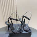 BLACK MINIMAL STRAP ANKLE HEEL SANDALS