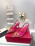 CLEAR SLINGBACK HEELS – HOT PINK WITH GOLD LOGO DETAIL