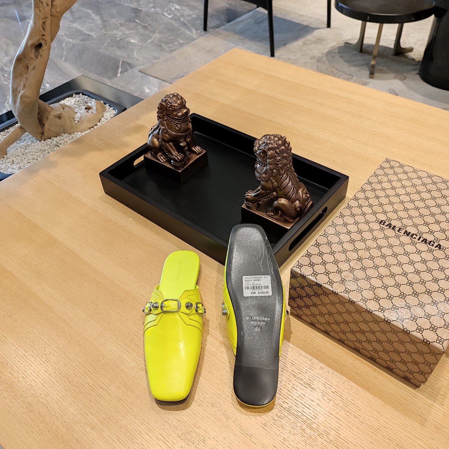 NEON YELLOW BUCKLE DETAIL FLAT MULES