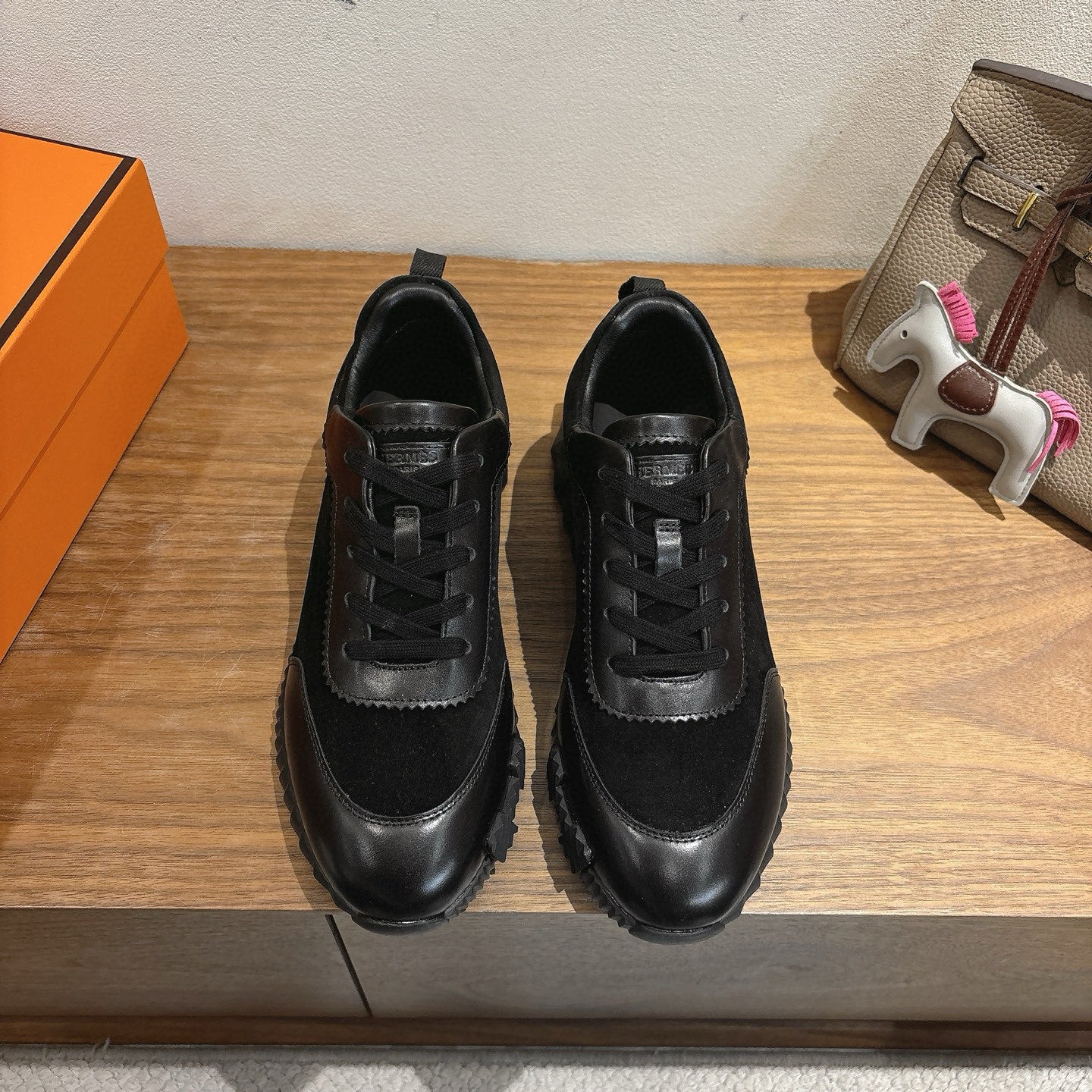 BLACK LEATHER & SUEDE LOW-TOP SNEAKERS