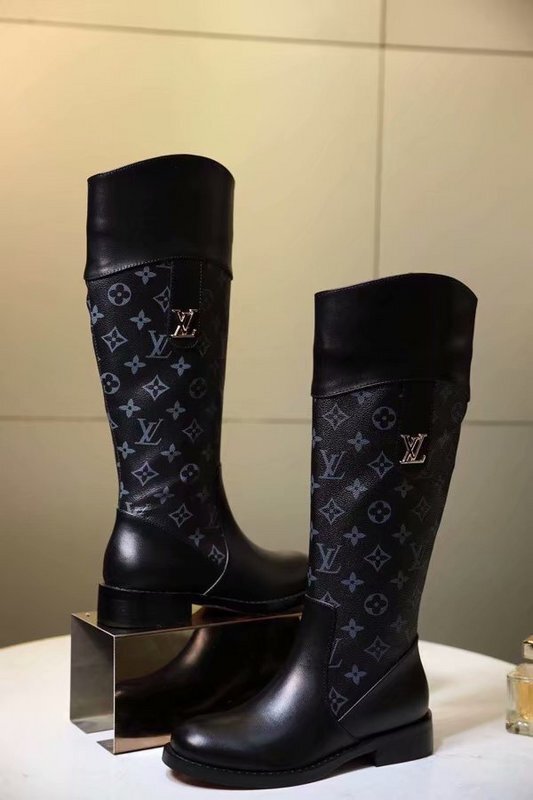 BLACK MONOGRAM TALL LEATHER BOOTS