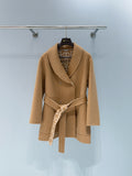 CAMEL SHORT COAT WITH SOFT COLLAR AND ADJUSTABLE BELT