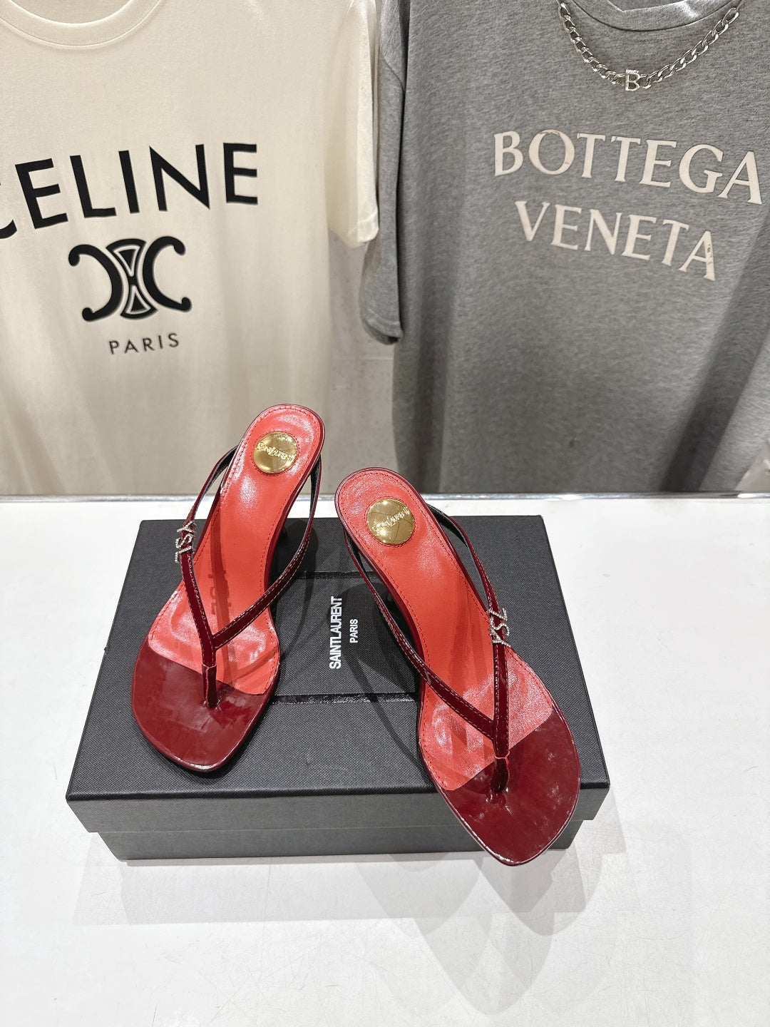RED STRAPPY KITTEN HEEL SANDALS