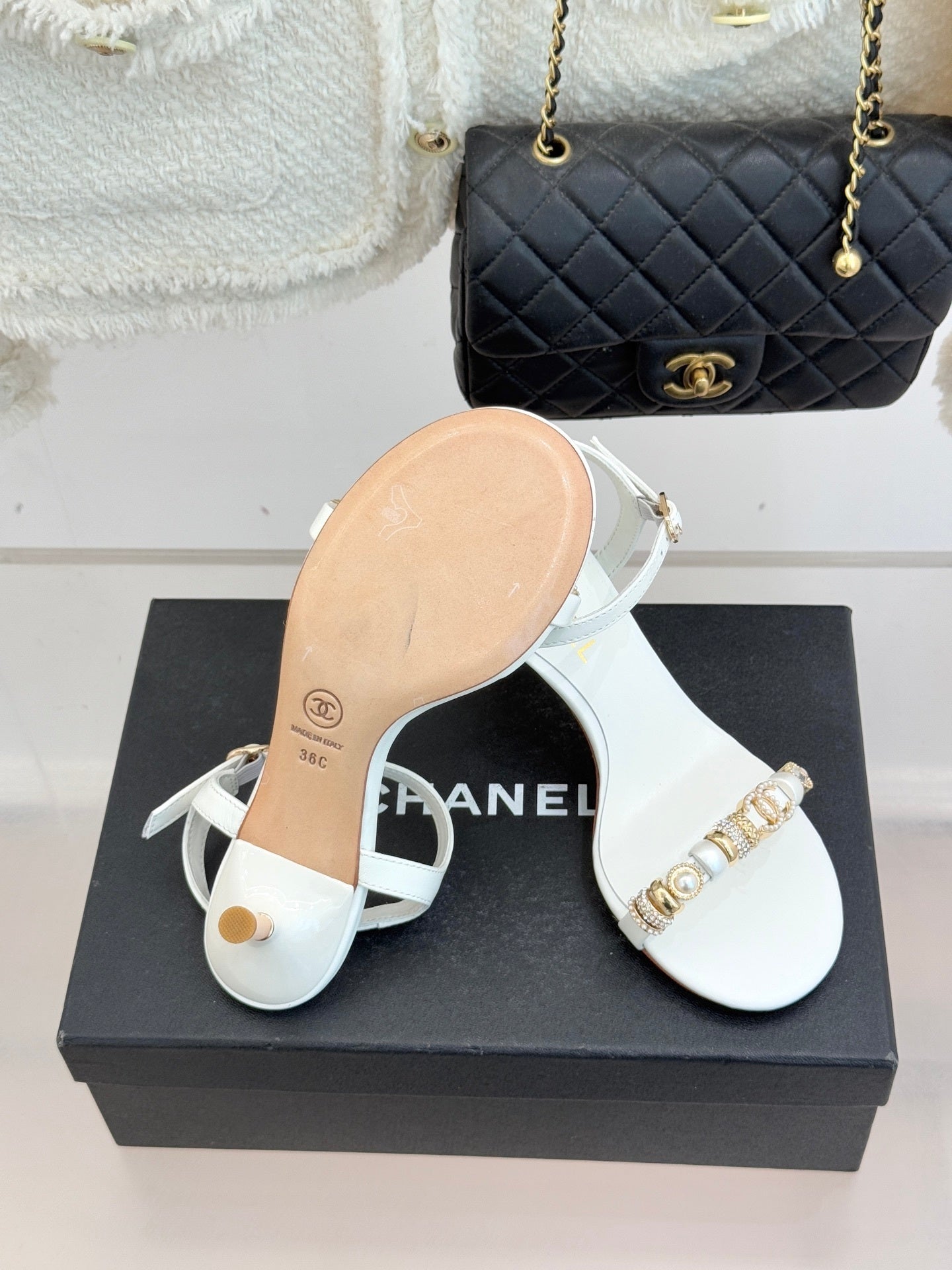 WHITE EMBELLISHED STRAPPY HEEL SANDALS