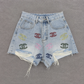 Casual Denim Shorts with Destroyed Finish