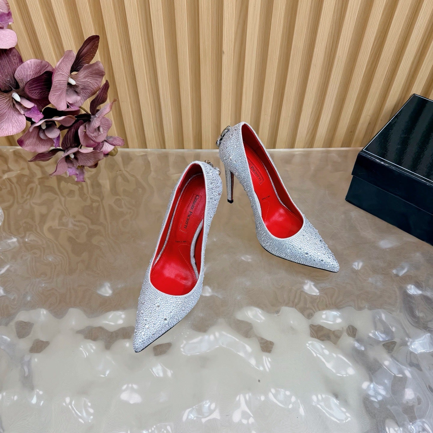 CRYSTAL EMBELLISHED DAGGER HEEL PUMPS – ICY SILVER EDITION