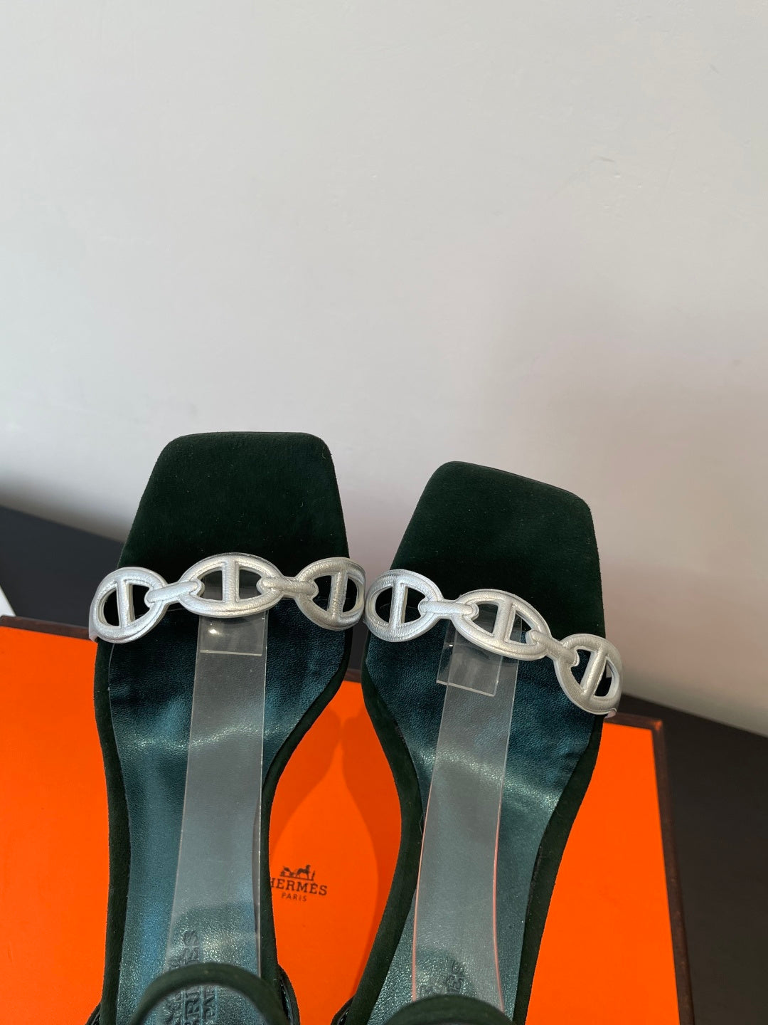 FOREST GREEN SUEDE ANKLE STRAP HIGH HEEL SANDALS