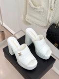 WHITE PLATFORM HEEL MULES