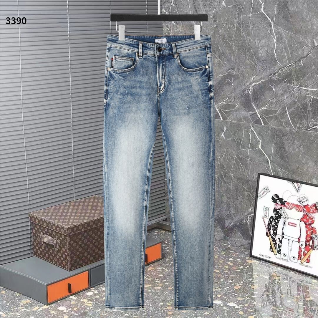 LIGHT WASH EMBROIDERED LOGO DENIM JEANS