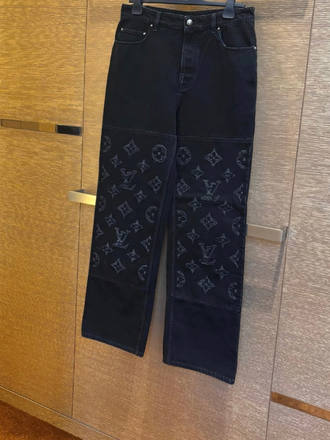 MONOGRAM PANEL STRAIGHT-LEG DENIM JEANS