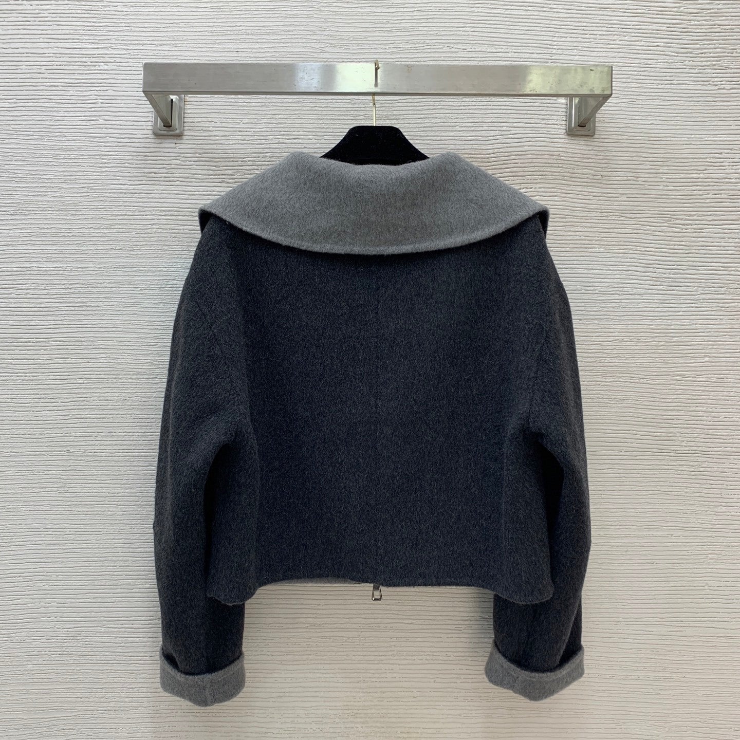 CHARCOAL WOOL-BLEND CROPPED ZIP JACKET