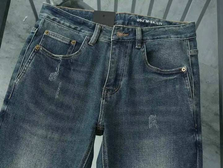 SLIM FIT DISTRESSED DENIM JEANS