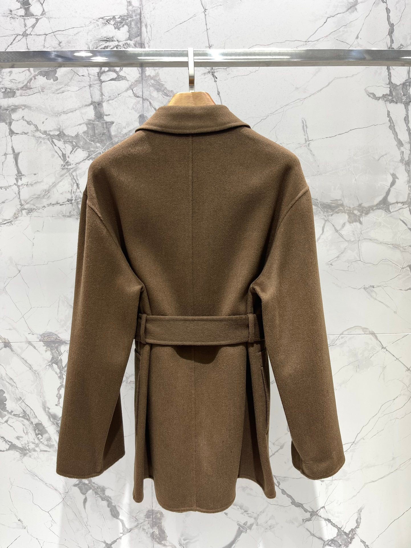 BELTED WOOL-BLEND COAT WITH ASYMMETRIC FRONT