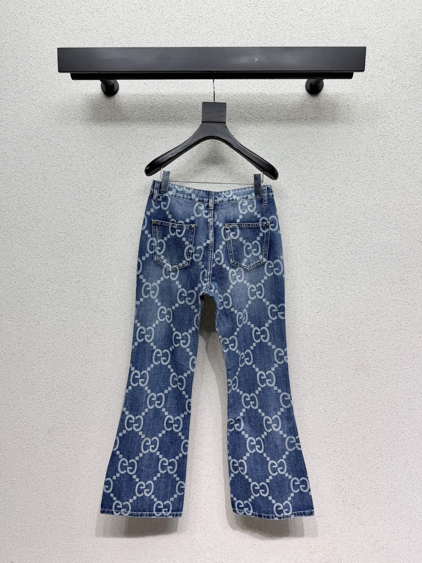 MONOGRAM PRINT FLARED DENIM JEANS
