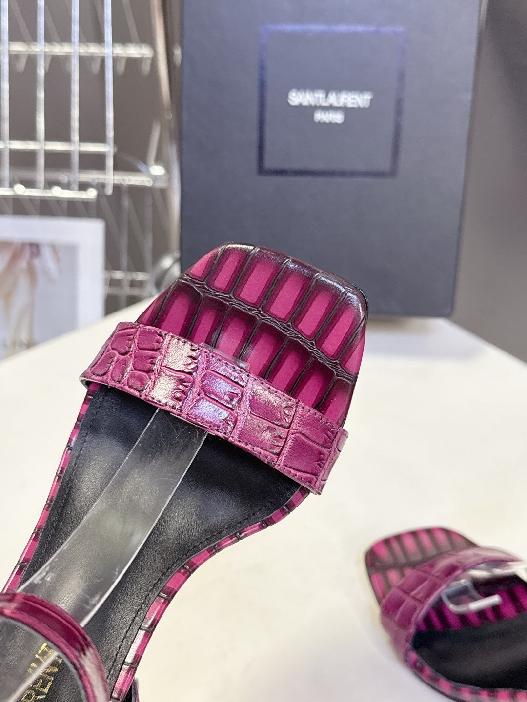 PINK CROCODILE EMBOSSED STRAPPY HIGH HEELS