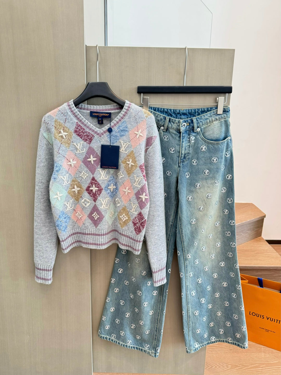 ARGYLE KNIT SWEATER WITH EMBROIDERED DETAILS