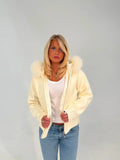FUR HOODED KNIT JACKET