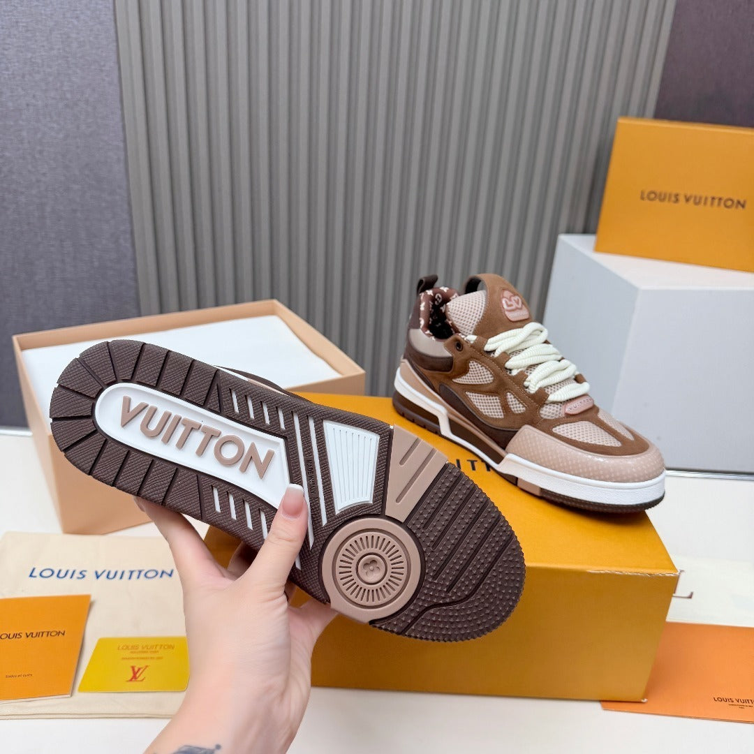 BROWN MESH PLATFORM SNEAKERS WITH CONTRAST PANELS