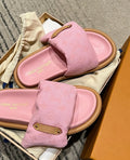 BLUSH PINK PADDED MONOGRAM SLIDE SANDALS