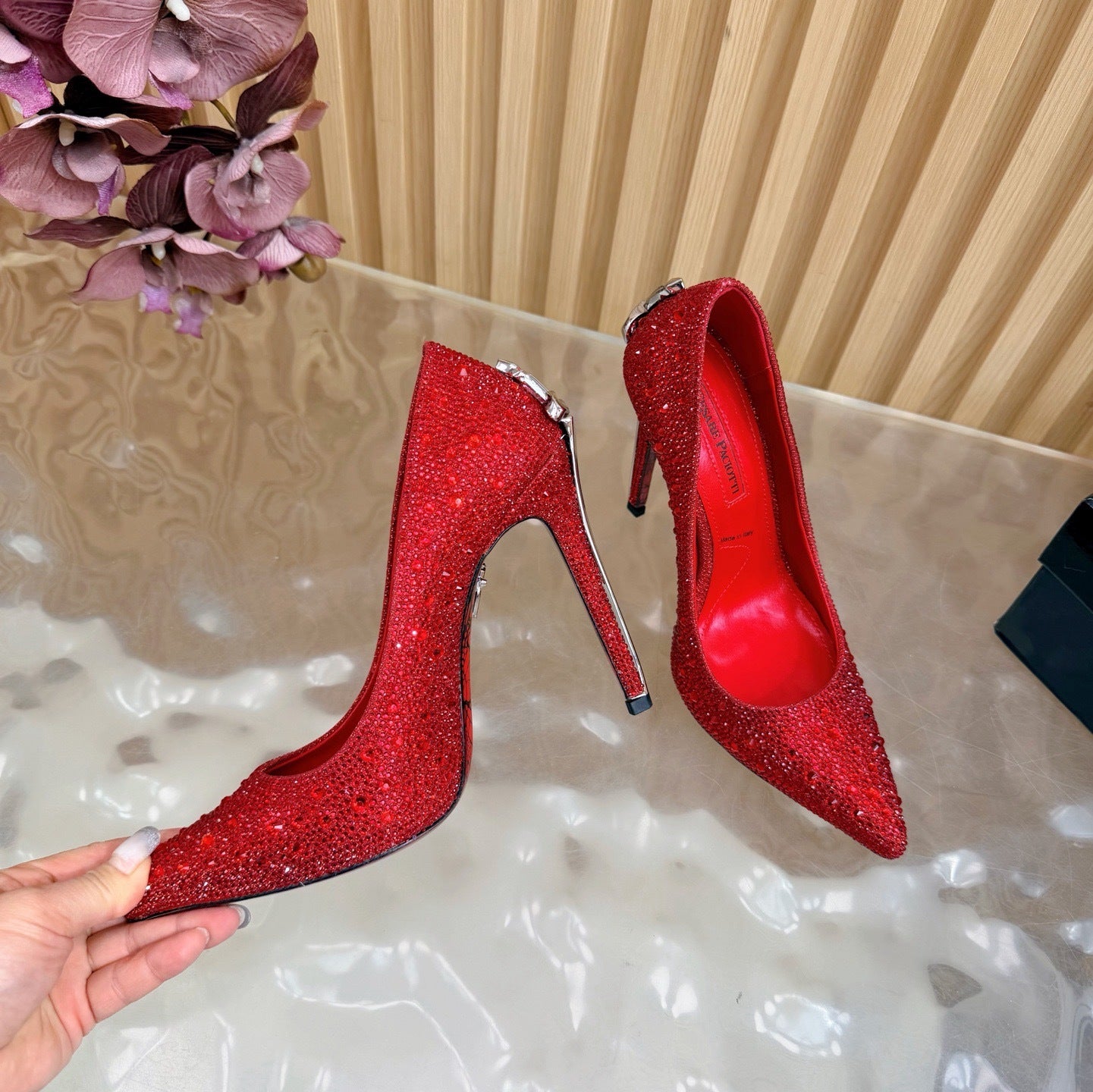 RUBY CRYSTAL DAGGER HEELS – RED LUXE EDITION
