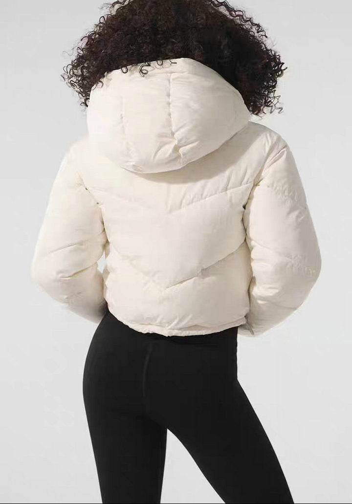 CROPPED HOODED PUFFER JACKET WITH ZIP FRONT