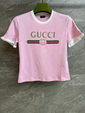 PINK GRAPHIC PRINT T-SHIRT WITH RUFFLED SLEEVES