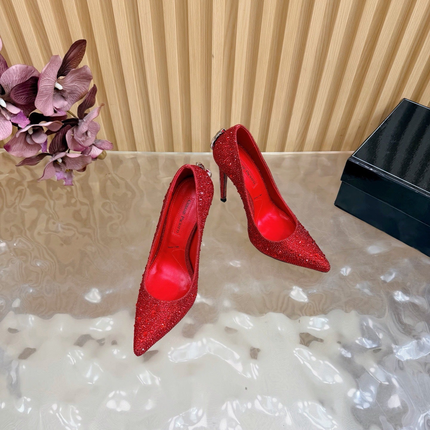 RUBY CRYSTAL DAGGER HEELS – RED LUXE EDITION