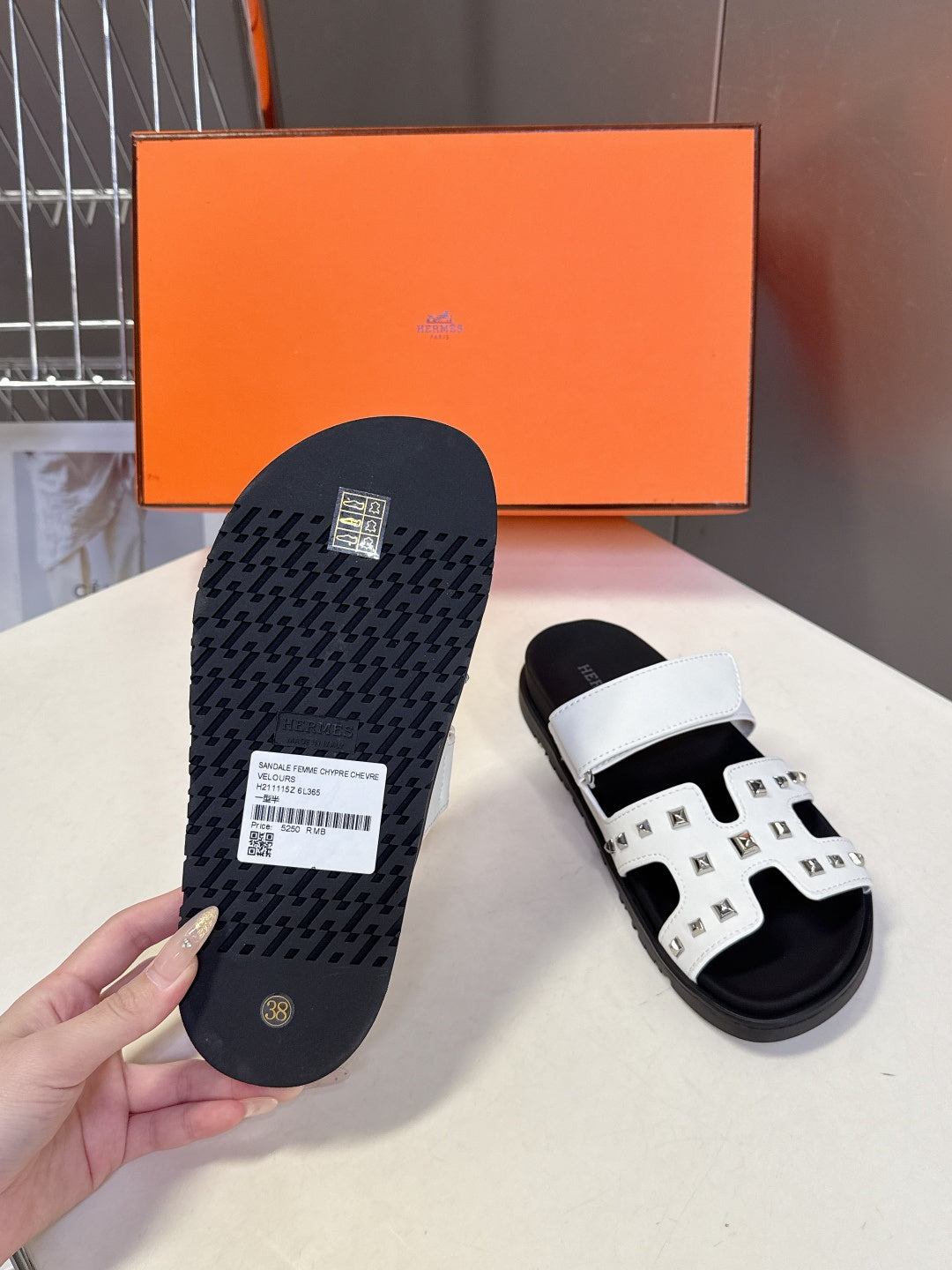 WHITE STUDDED SLIDE SANDALS