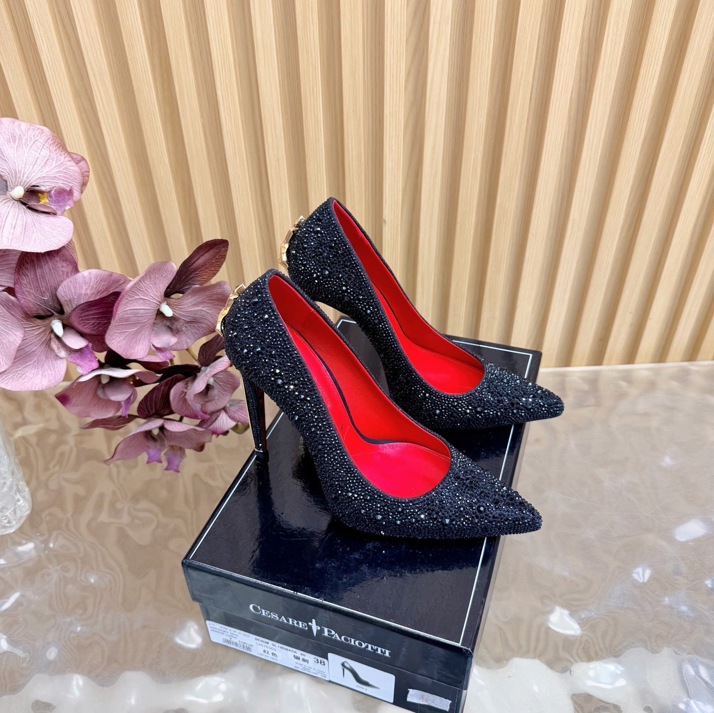 CRYSTAL EMBELLISHED STILETTO PUMPS – BLACK GLAM EDITION