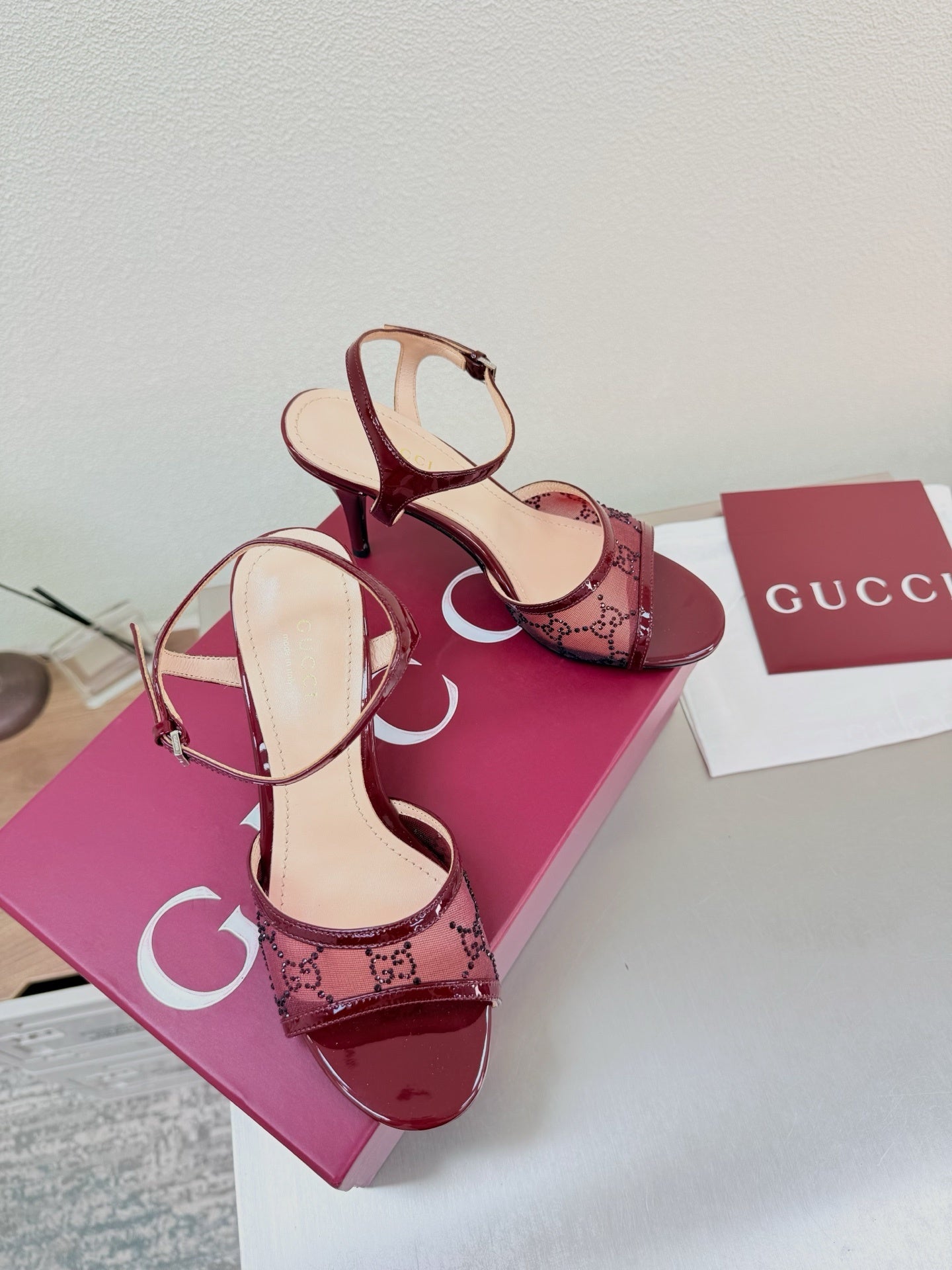 BURGUNDY STRAPPY HEEL SANDALS