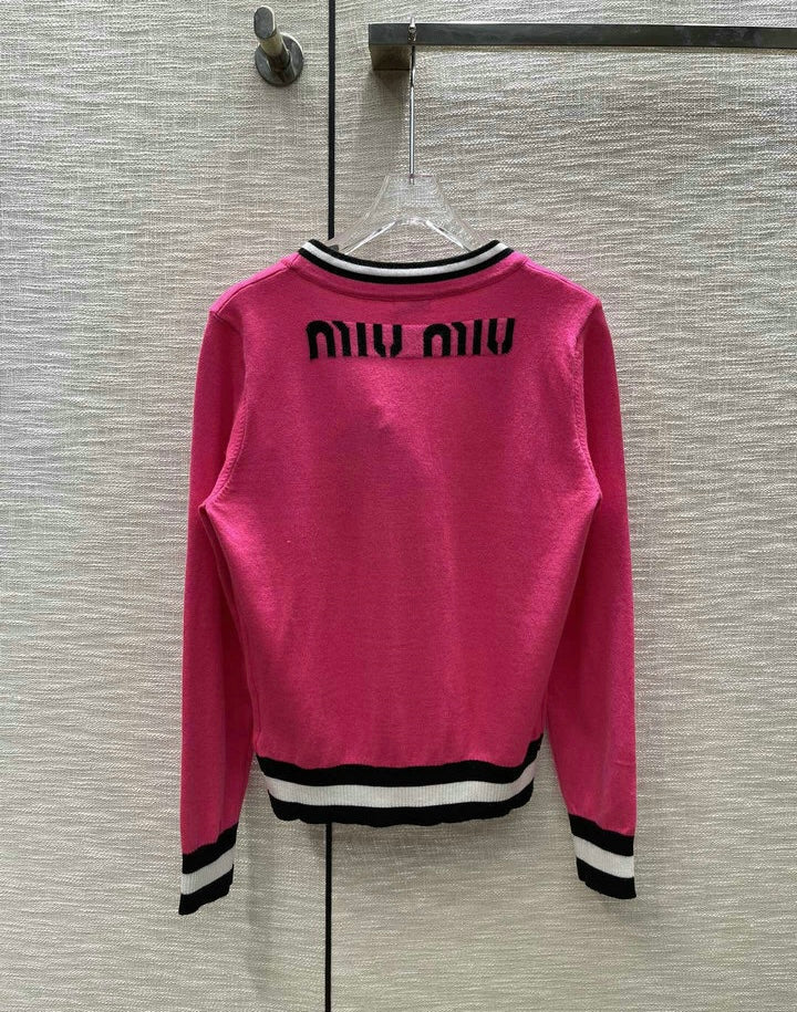 ZIP-UP CONTRAST KNIT CARDIGAN