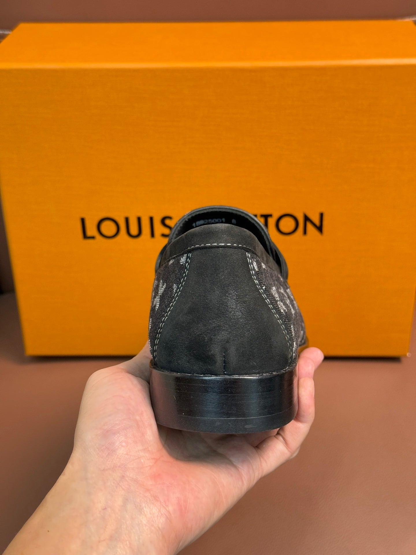 BLACK MONOGRAM CANVAS LOAFERS WITH METAL DETAIL