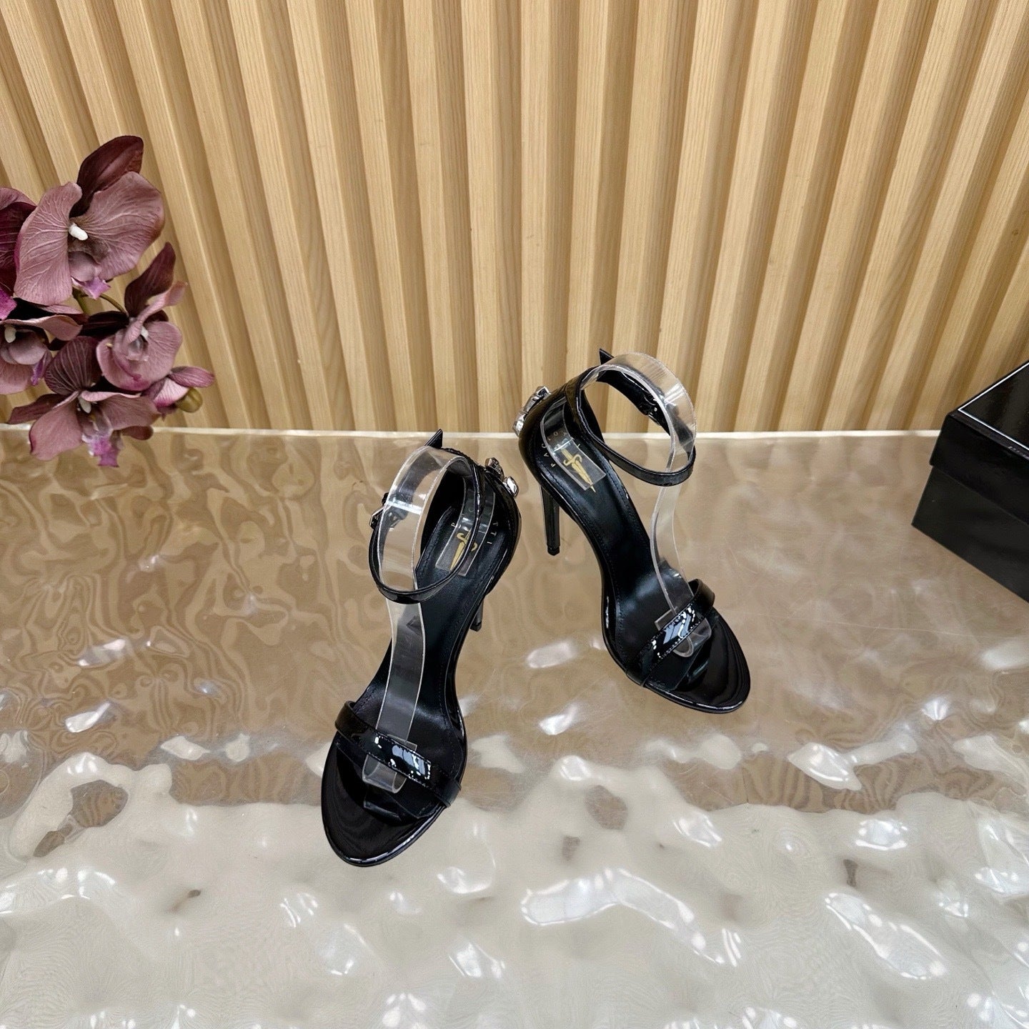 PATENT BLACK STILETTO SANDALS – CLASSIC GLAM EDITION