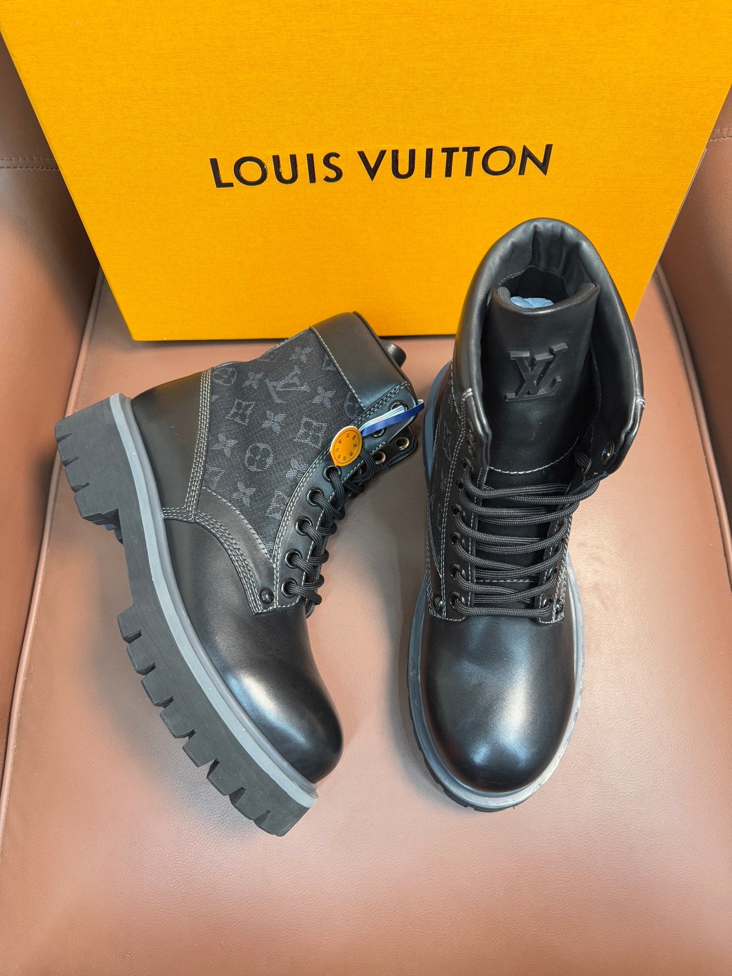 BLACK MONOGRAM CANVAS COMBAT BOOTS