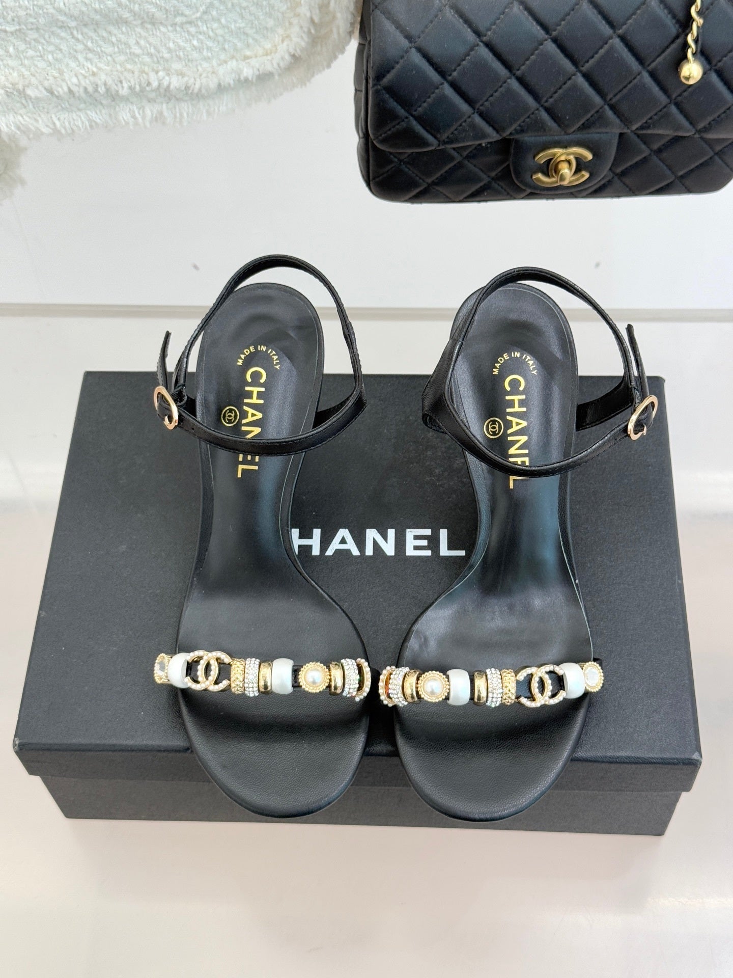 BLACK EMBELLISHED STRAPPY HEEL SANDALS