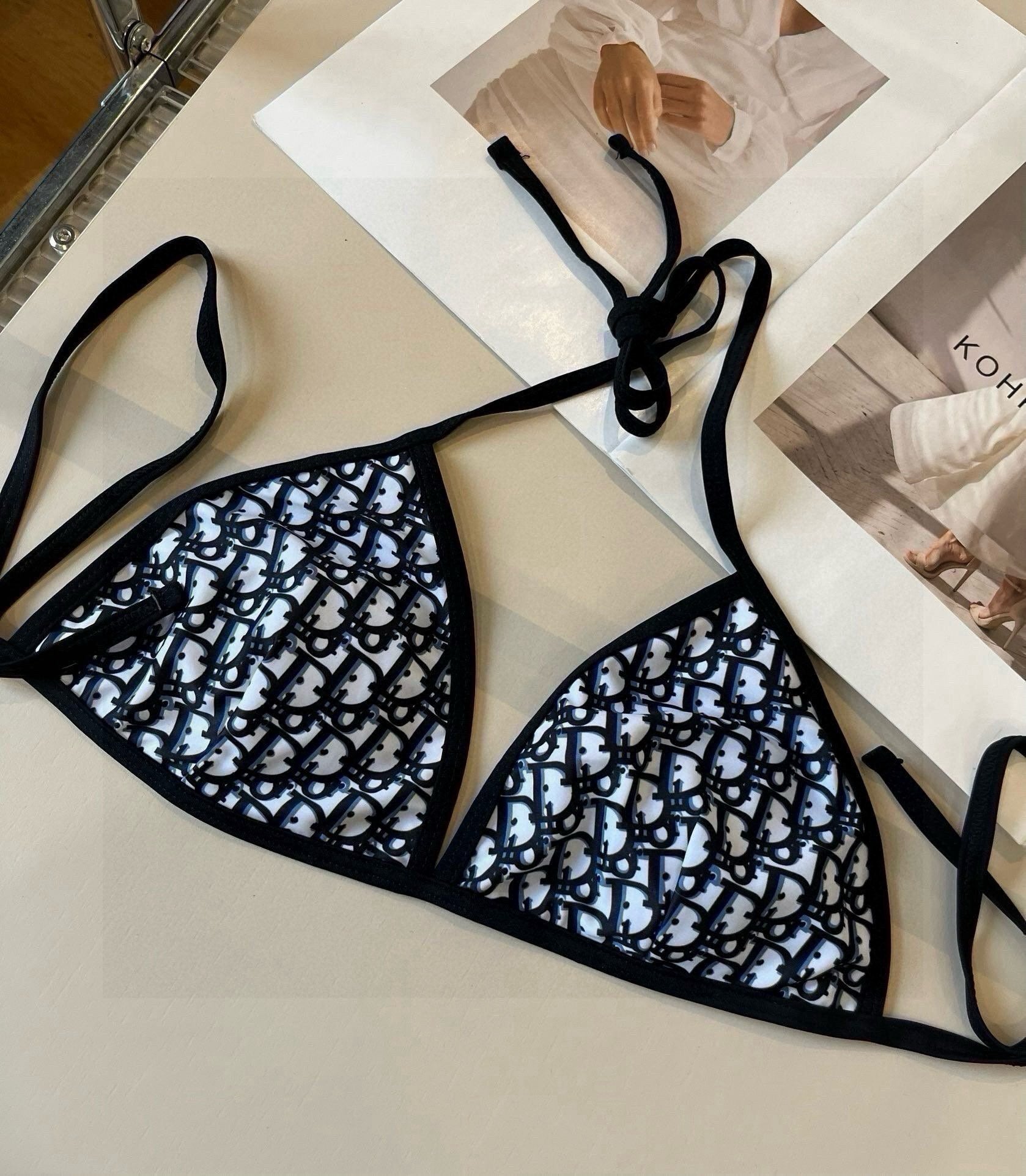 BLACK & WHITE MONOGRAM PRINT BIKINI SET