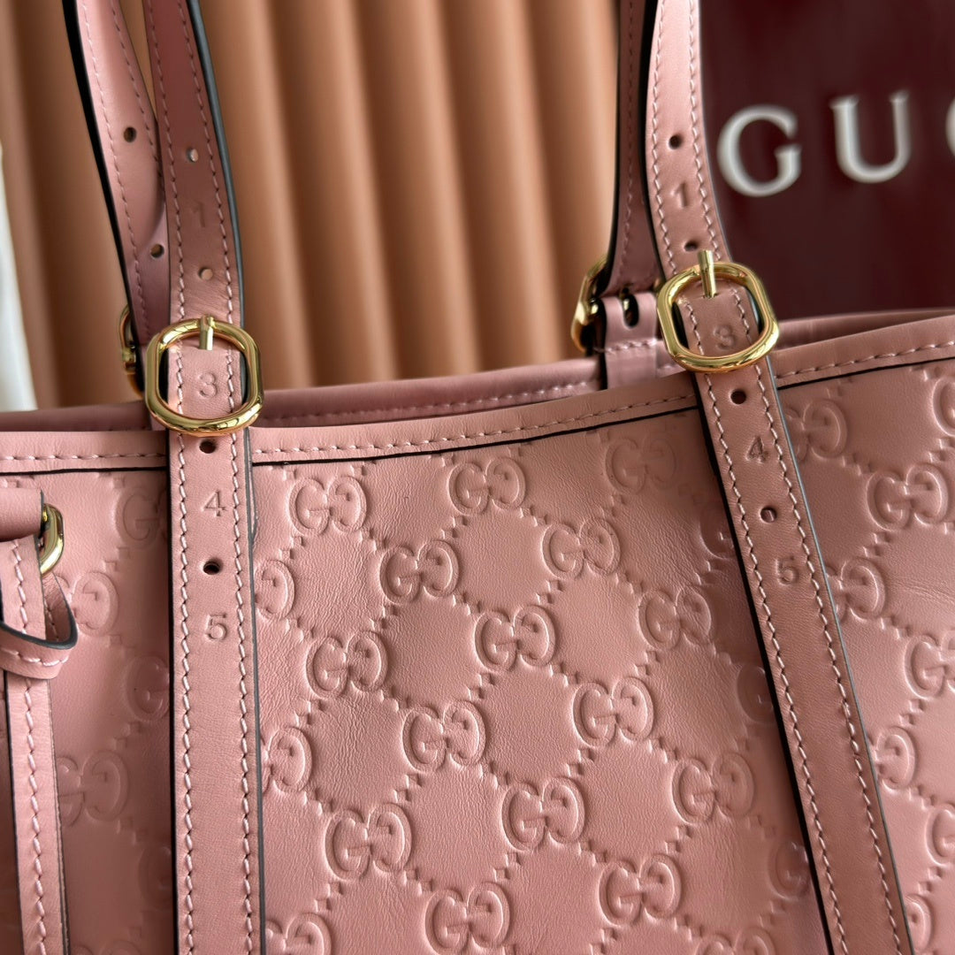 BLUSH PINK EMBOSSED LEATHER MINI TOTE SHOULDER BAG WITH GOLD HARDWARE