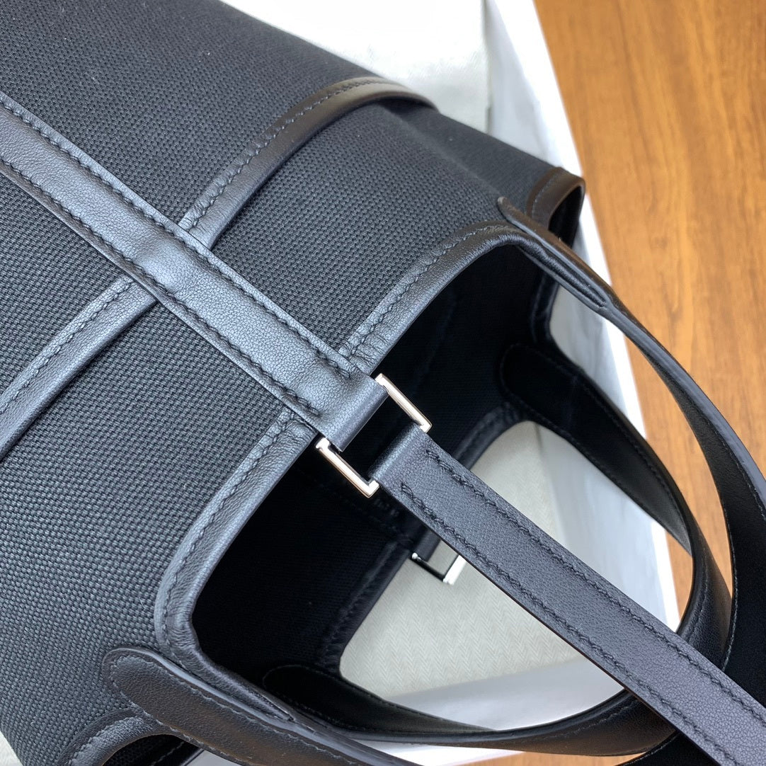 LUXURY BLACK CANVAS & LEATHER MINI PICOTIN STYLE HANDBAG