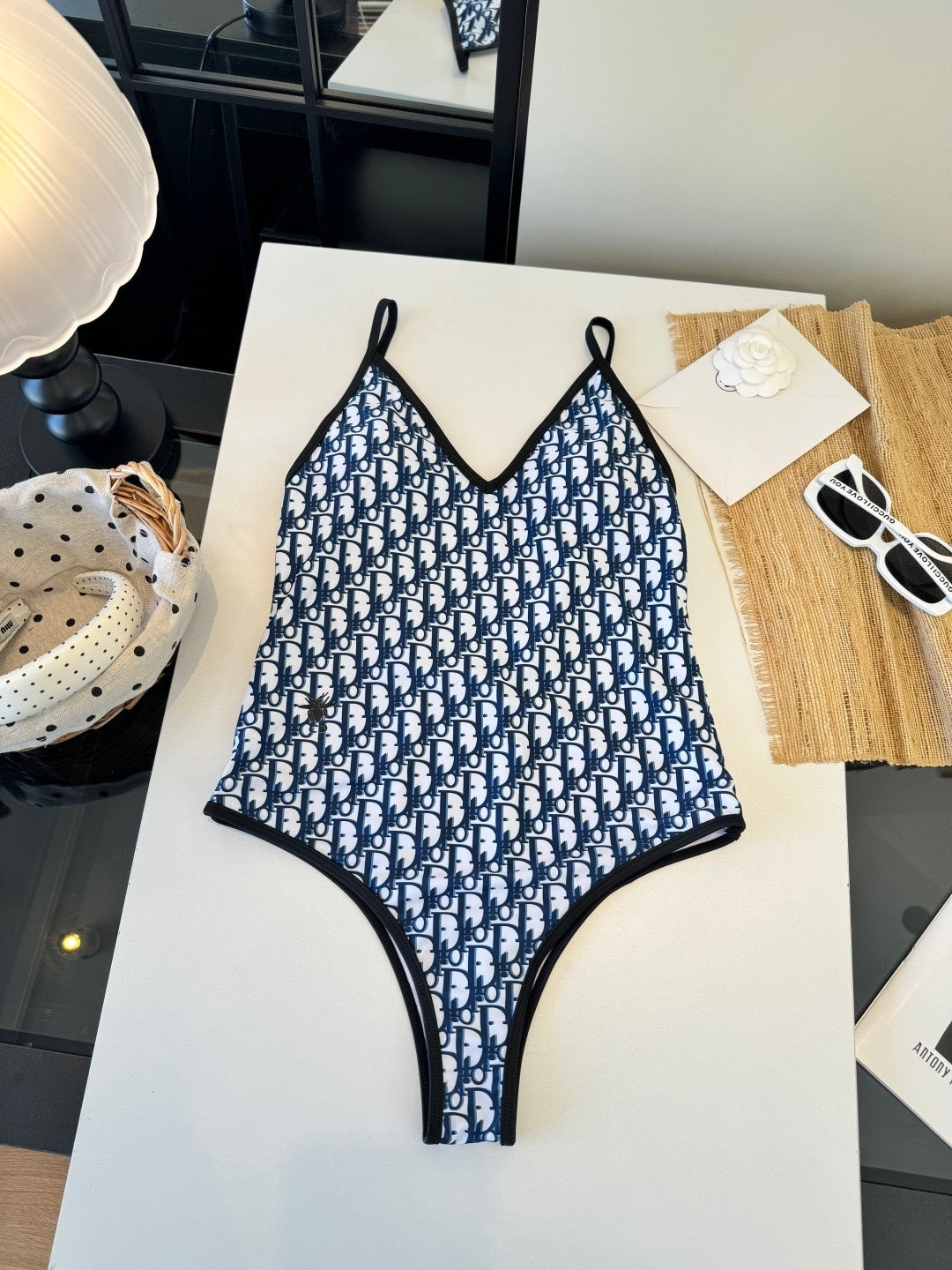 MONOGRAM V-NECK ONE-PIECE SWIMSUIT