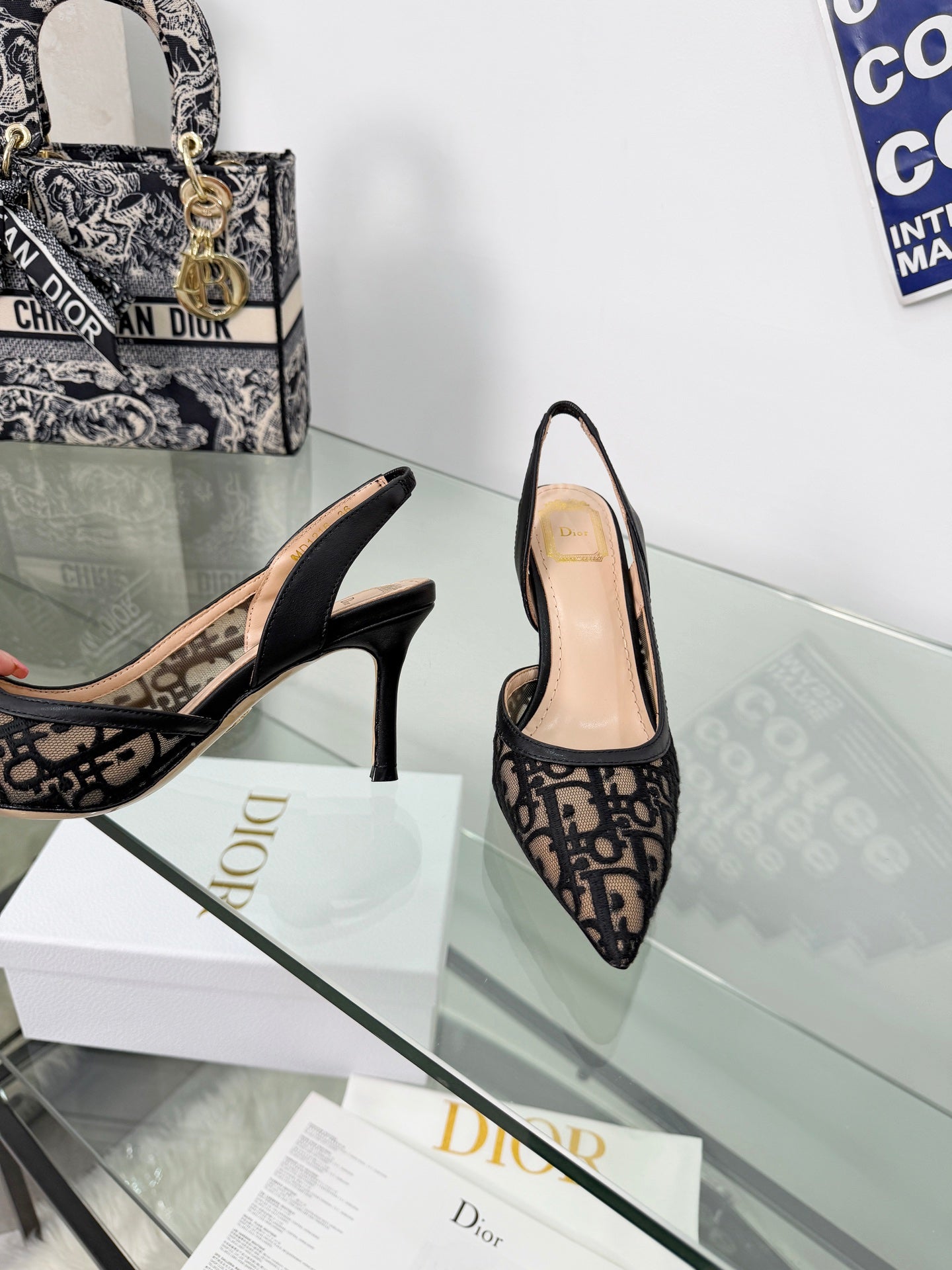 MONOGRAM MESH SLINGBACK POINTED-TOE HEELS