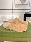 BEIGE EMBOSSED MULE SLIDES