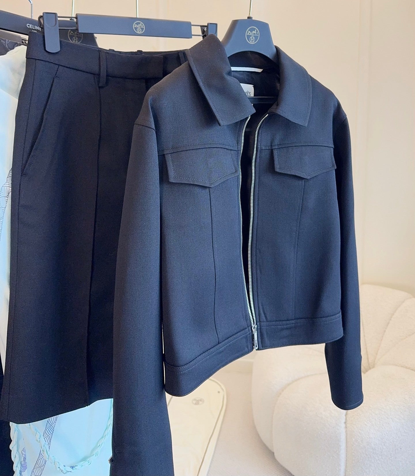 TAILORED ZIP-FRONT JACKET & PLEATED SKIRT SET