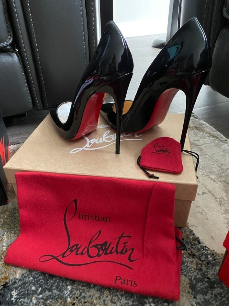 PATENT RED SOLE STILETTO PUMPS – CLASSIC BLACK