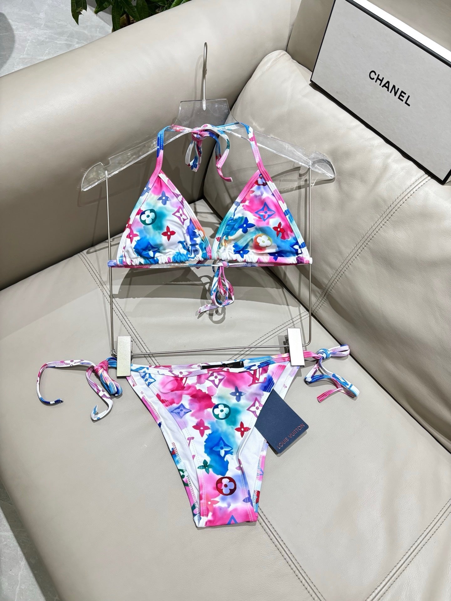 MULTICOLOR FLORAL MONOGRAM STRING BIKINI SET