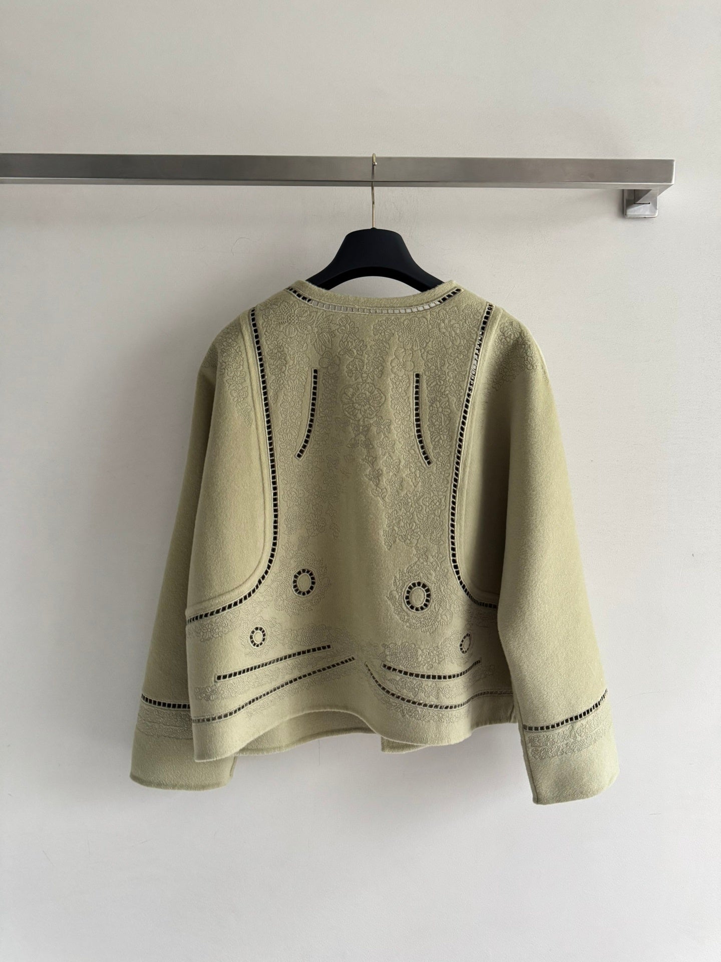 SOFT SAGE EMBOSSED JACKET WITH DECORATIVE TRIM